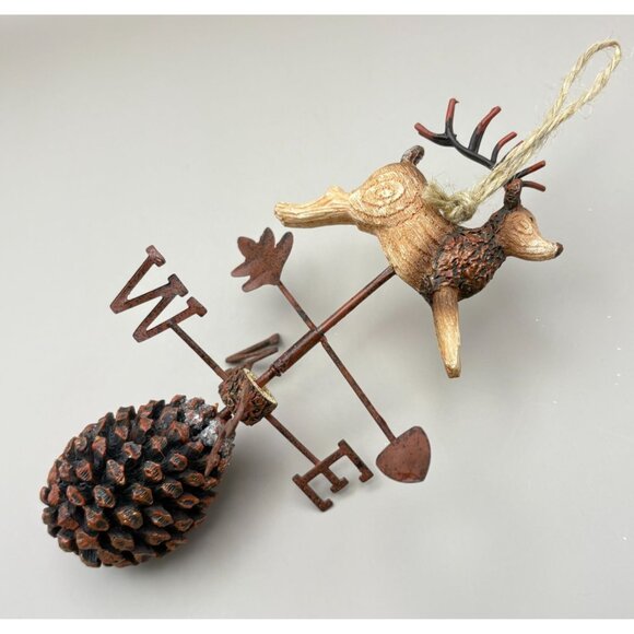 Vintage Reindeer Weathervane Christmas Tree Ornament Pinecone Base Rustic Farm - Picture 2 of 7